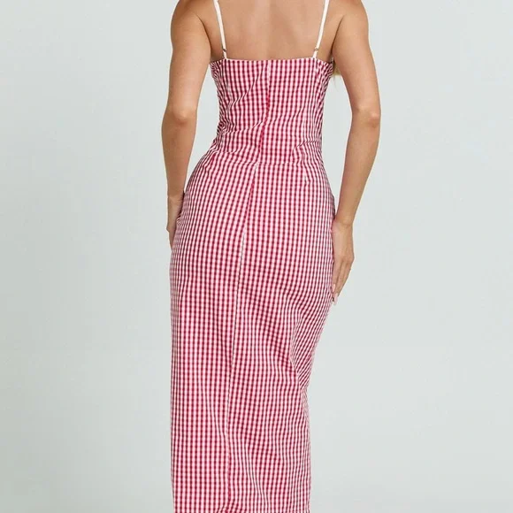 Showpo Red and White Gingham Midi Dress - Picture 3 of 4